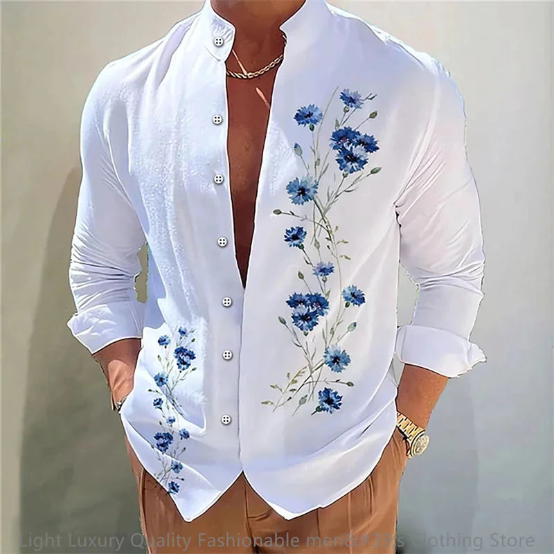 Flower pattern long-sleeved Shirt for Men