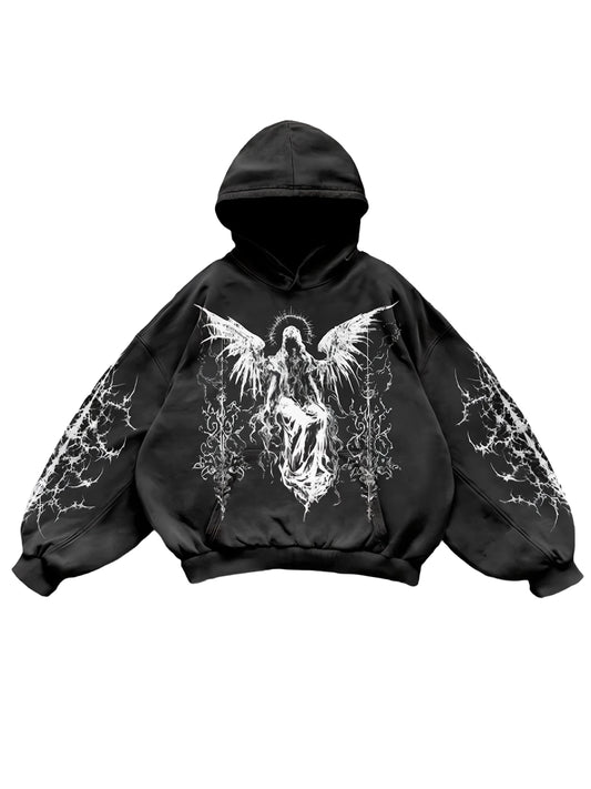 Dark Angel Print  Black Hoodie Oversize for men