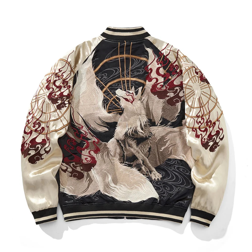 Nine Tailed Fox and Flame Embroidered Jacket Unisex