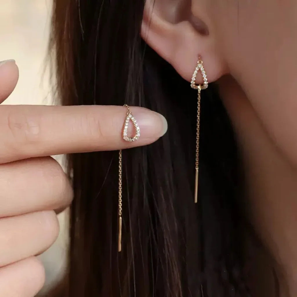 Rose Gold Color Zircon Crystal Threader Earing