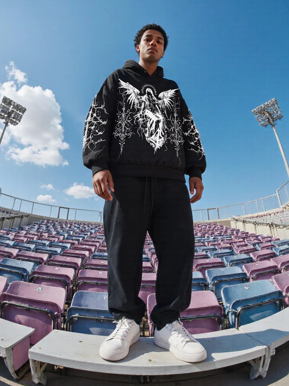 Dark Angel Print  Black Hoodie Oversize for men