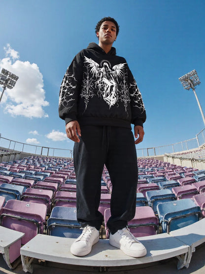 Dark Angel Print  Black Hoodie Oversize for men