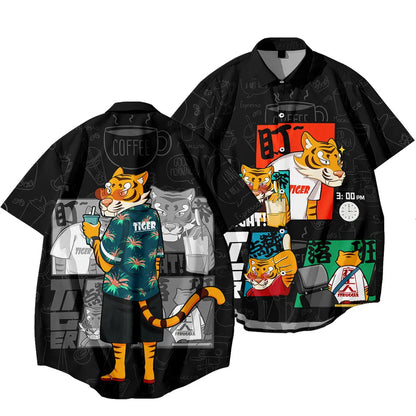Black Dragon Tiger Print Ethnic Shirt