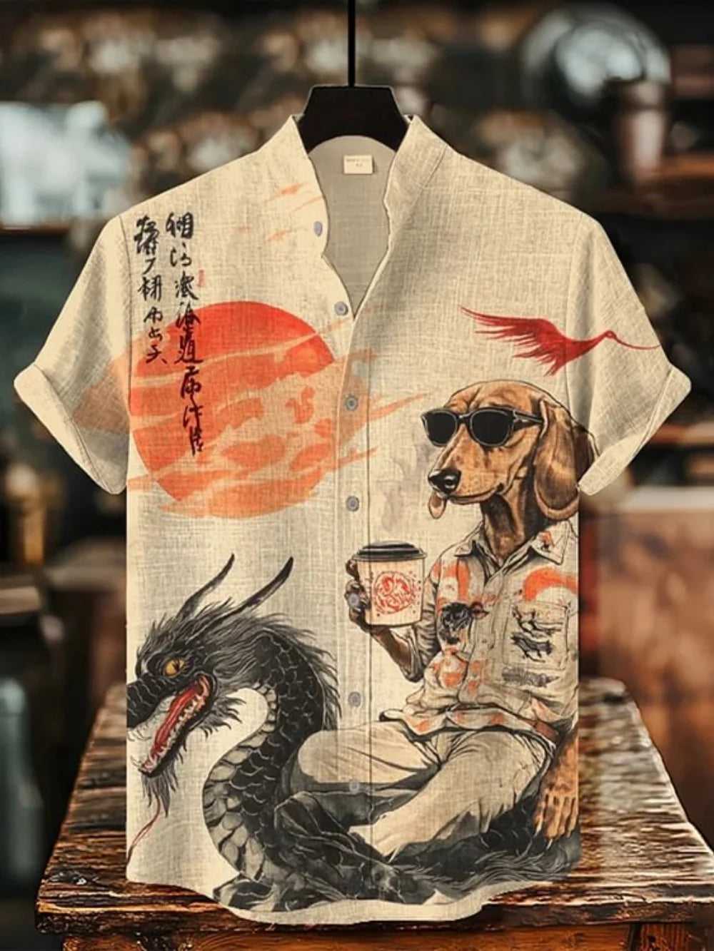 Retro art printed button up shirt for Men