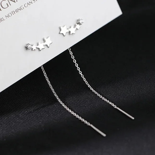 Rose Gold Color Zircon Crystal Threader Earing