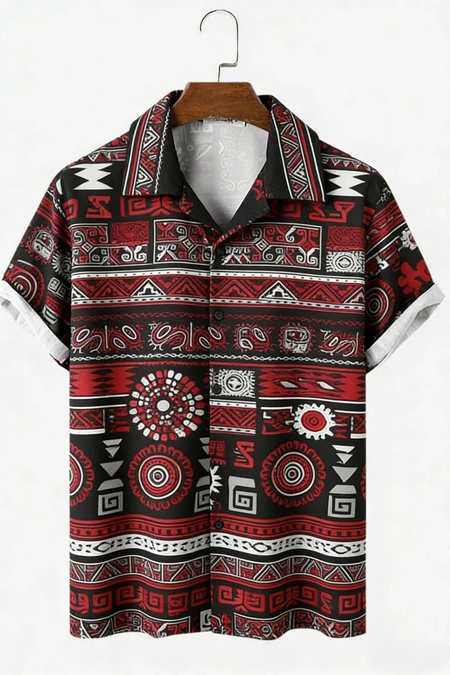 Hawaiian Tropical Linen Ethnic Tribal Shirt For Men's