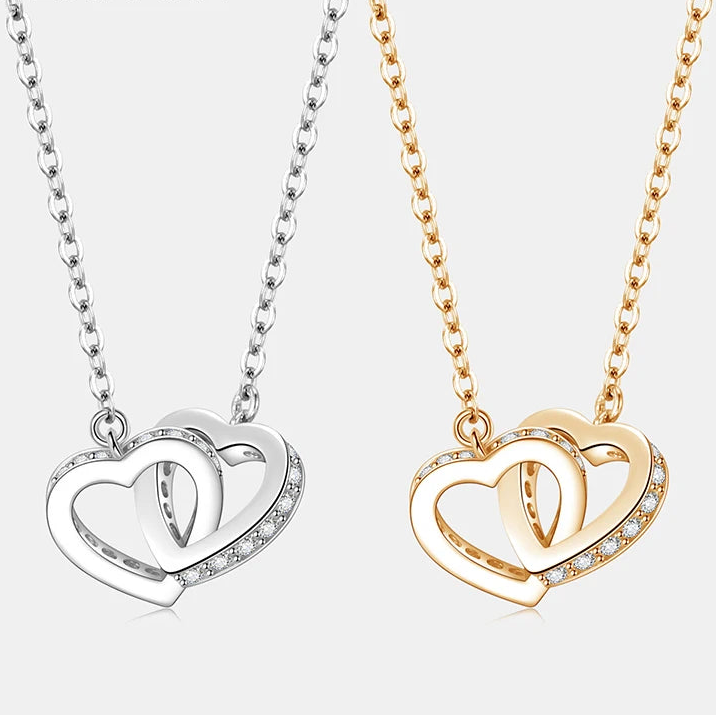 Silver Double Heart Design Necklace