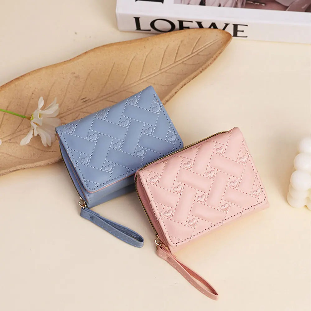 Heart Embroidered Short Wallet for Women