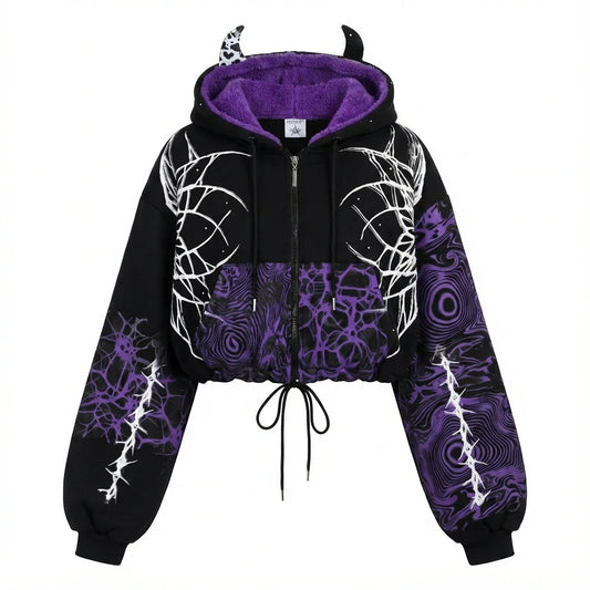 Devil Horn Short Hoodie for Women