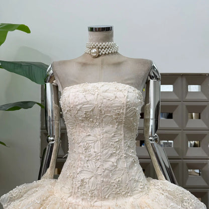 Corset Ball Gown Elegant Lace Peplum Strapless Dress