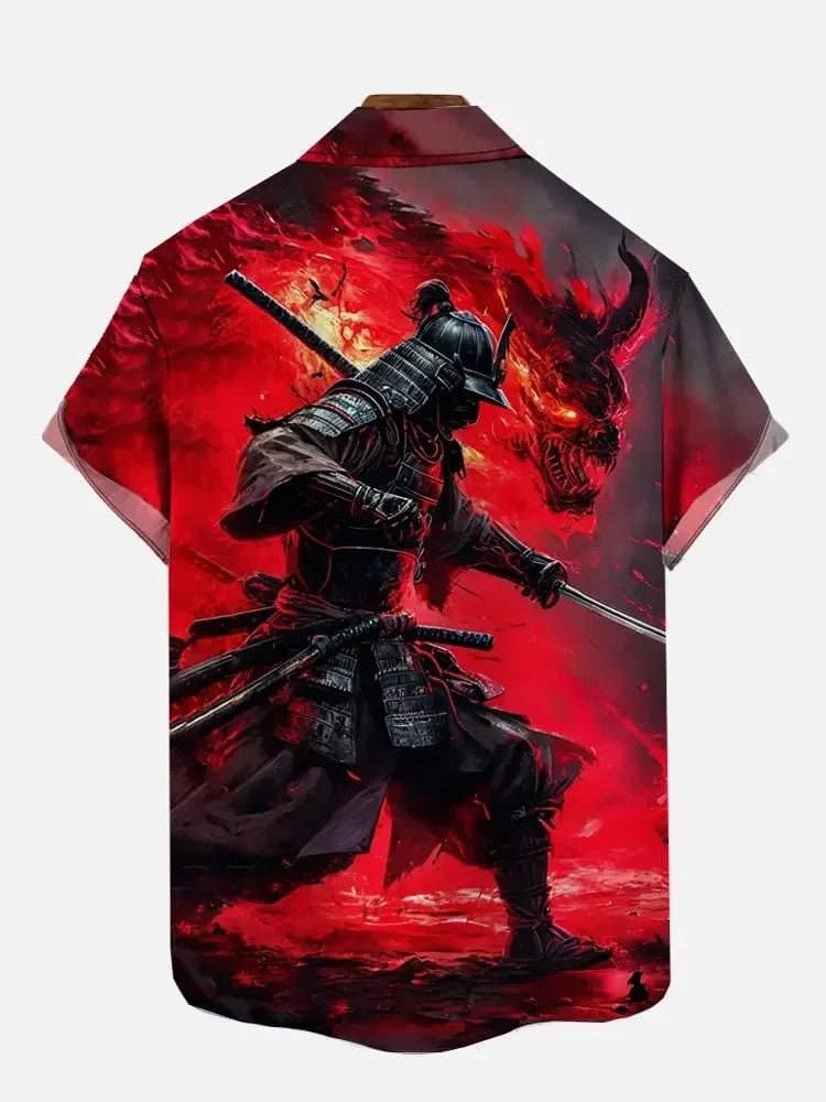Monster with Mech Ocean Waves Short Sleeve Shirt