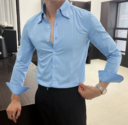 Dark striped slim-fit shirt