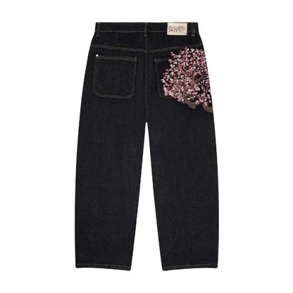 Cherry Blossom Selvedge Embroidery Denim Pants Unisex