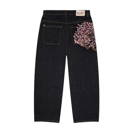 Cherry Blossom Selvedge Embroidery Denim Pants Unisex