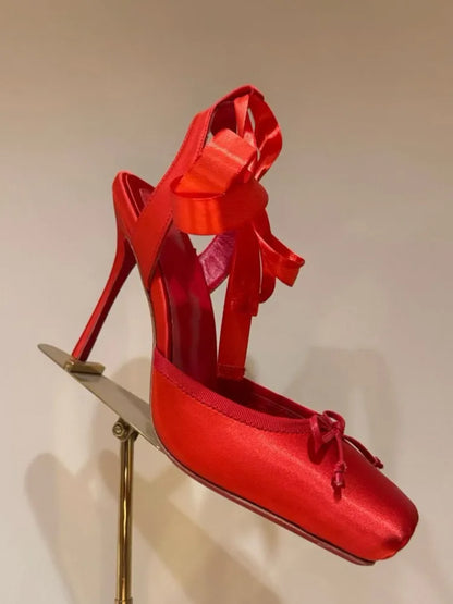 Stiletto Sandals Square Headband Butterfly  Heels