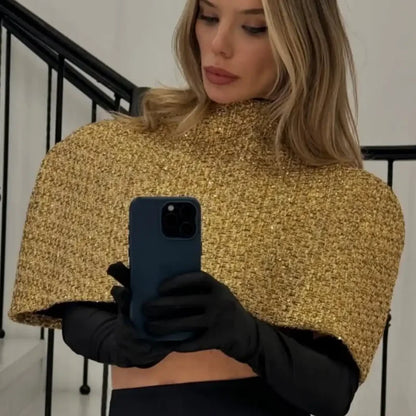 Capelet Shiny Tweed Shoulder Top