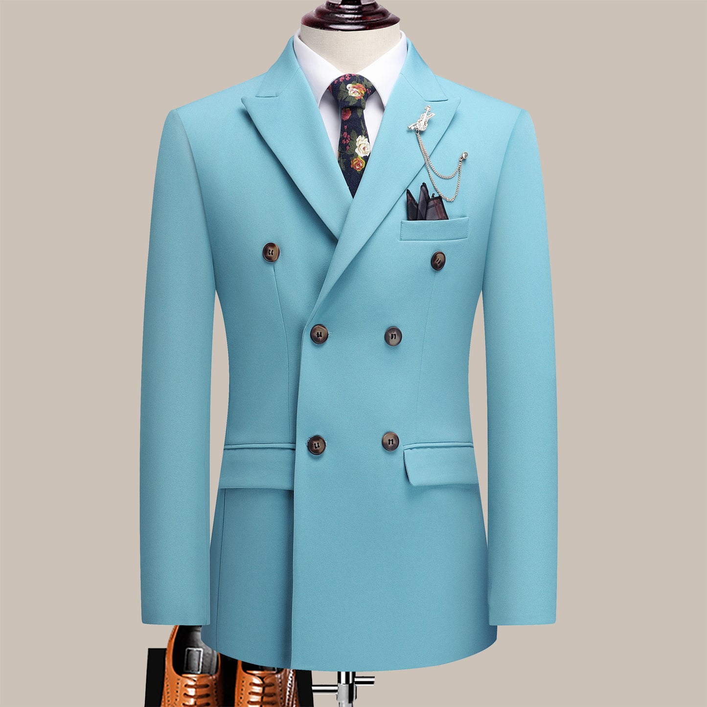 Men's Solid Color Suit Two-Piece Set With Lapel Collar