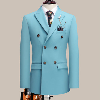 Men's Solid Color Suit Two-Piece Set With Lapel Collar
