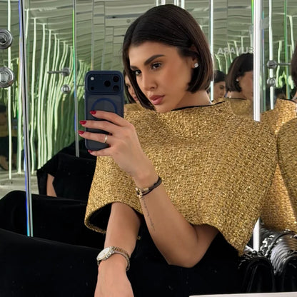Capelet Shiny Tweed Shoulder Top