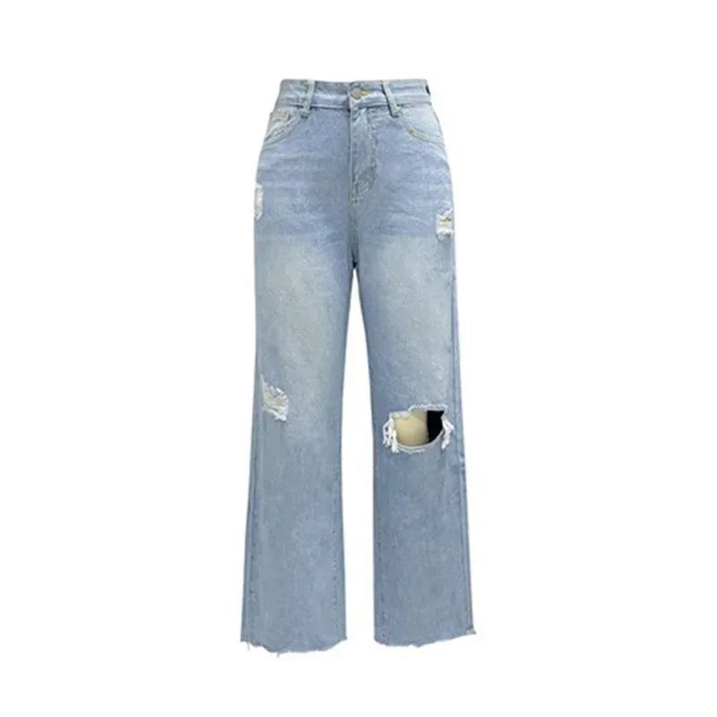 Broken Holes Trend Straight Jeans