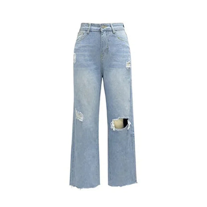 Broken Holes Trend Straight Jeans