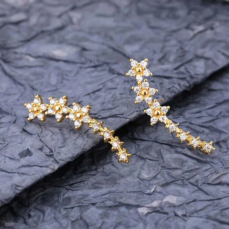 Zircon Flower Star Stud Earrings For Women