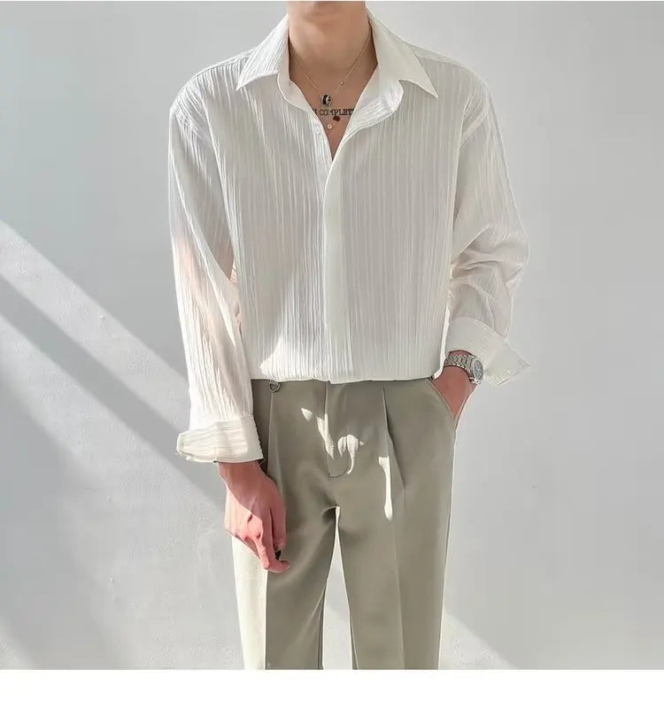 Black Apricot White Long-sleeved Shirt for Men