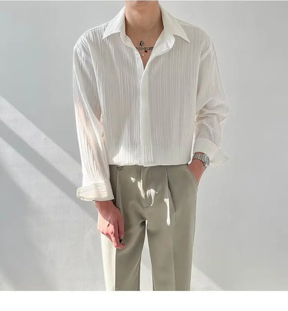 Black Apricot White Long-sleeved Shirt for Men