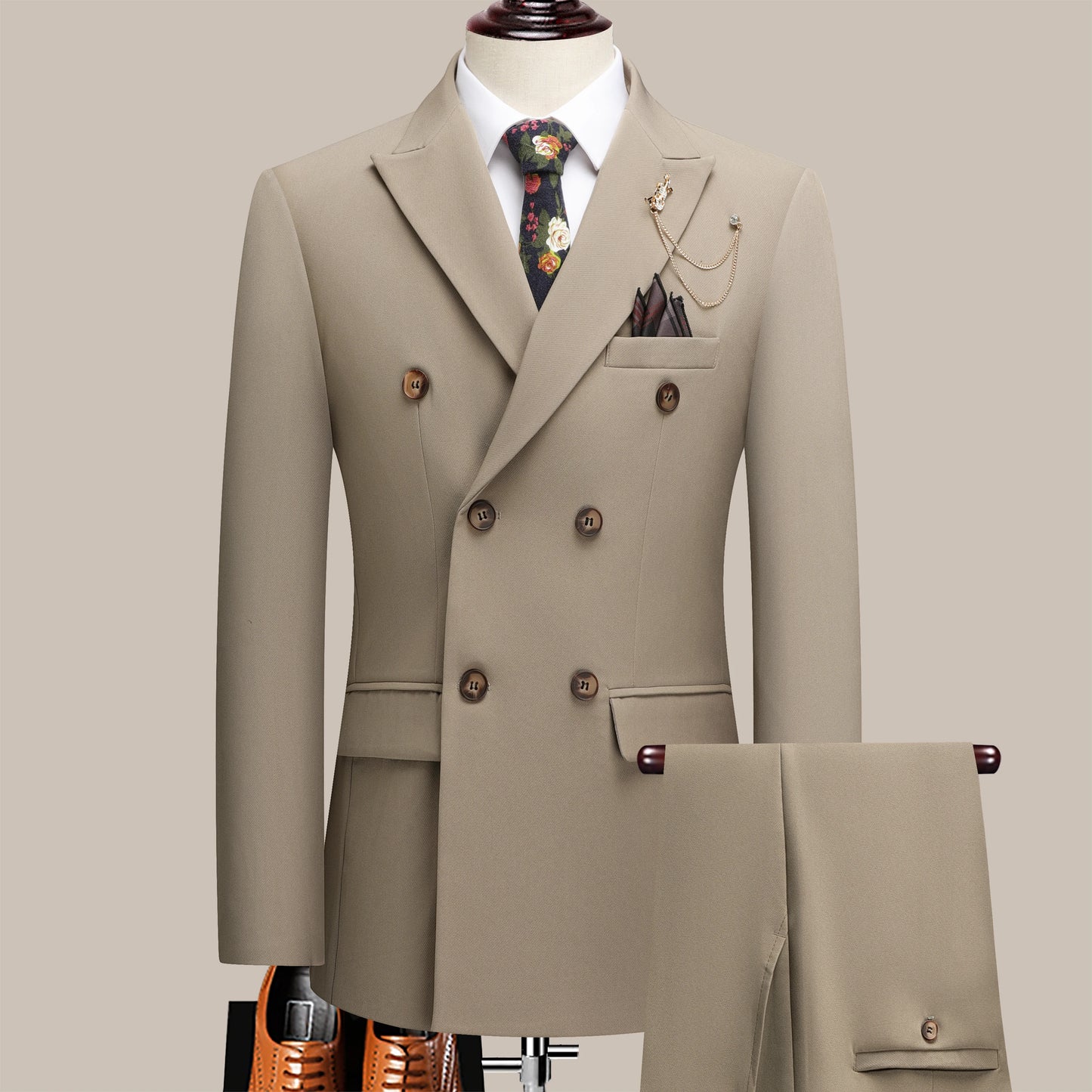 Men's Solid Color Suit Two-Piece Set With Lapel Collar