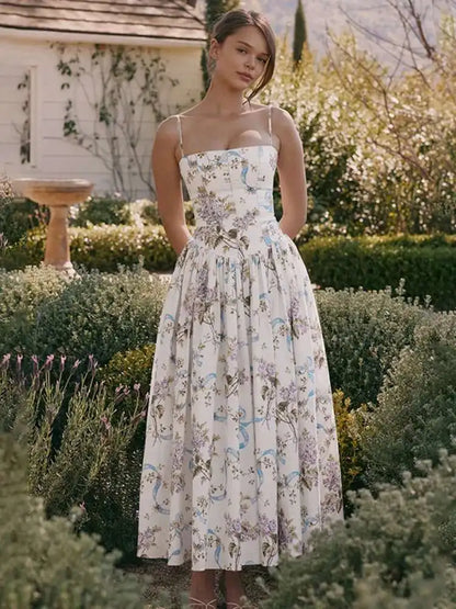 Floral Printed Sexy A-line Dress Women