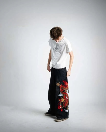 Graffiti Embroidery High Waist Men Jeans