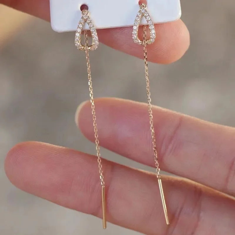 Rose Gold Color Zircon Crystal Threader Earing