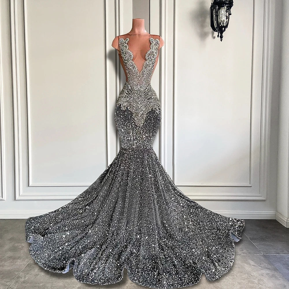 Crystals Diamond Sequin Mermaid Black Gowns