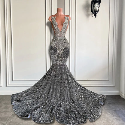 Crystals Diamond Sequin Mermaid Black Gowns