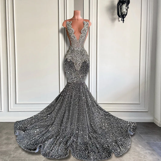 Crystals Diamond Sequin Mermaid Black Gowns