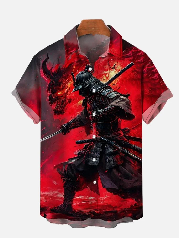 Monster with Mech Ocean Waves Short Sleeve Shirt