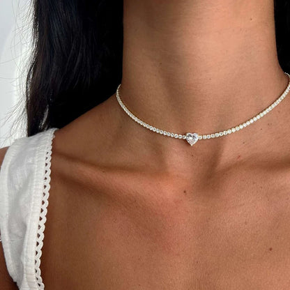 Moissanite Diamond Tennis Necklace With Heart Cut