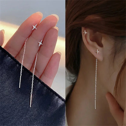 Rose Gold Color Zircon Crystal Threader Earing