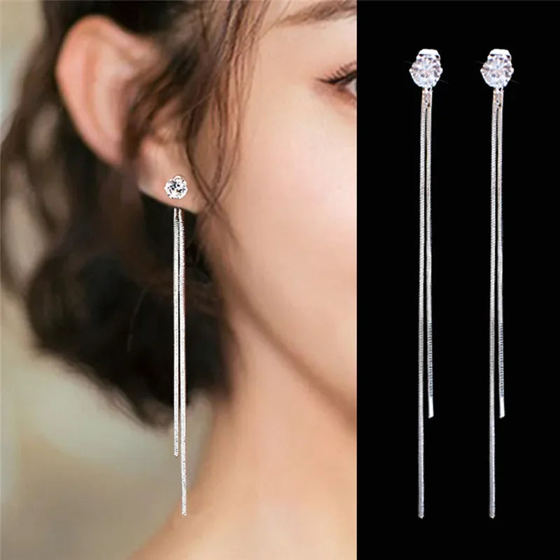 Rose Gold Color Zircon Crystal Threader Earing