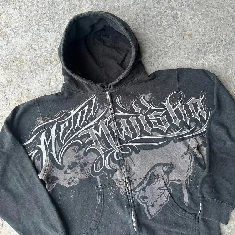 Oversized Pattern Printed Zipper Hooded for Men