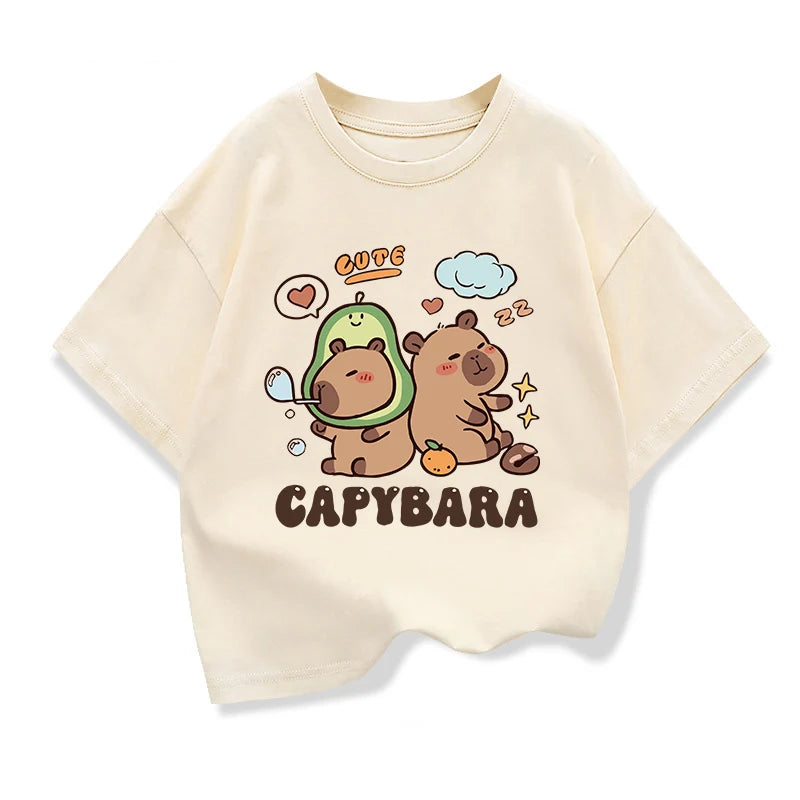 Capybara Printed Cartoon T Shirt for Girls