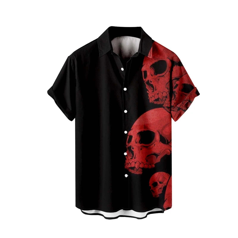 Skeleton Skull Print Short Sleeve Button Down Shirt for Men