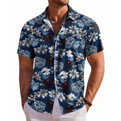 Hawaiian Botanical Flower Print Lapel Seaside Shirt