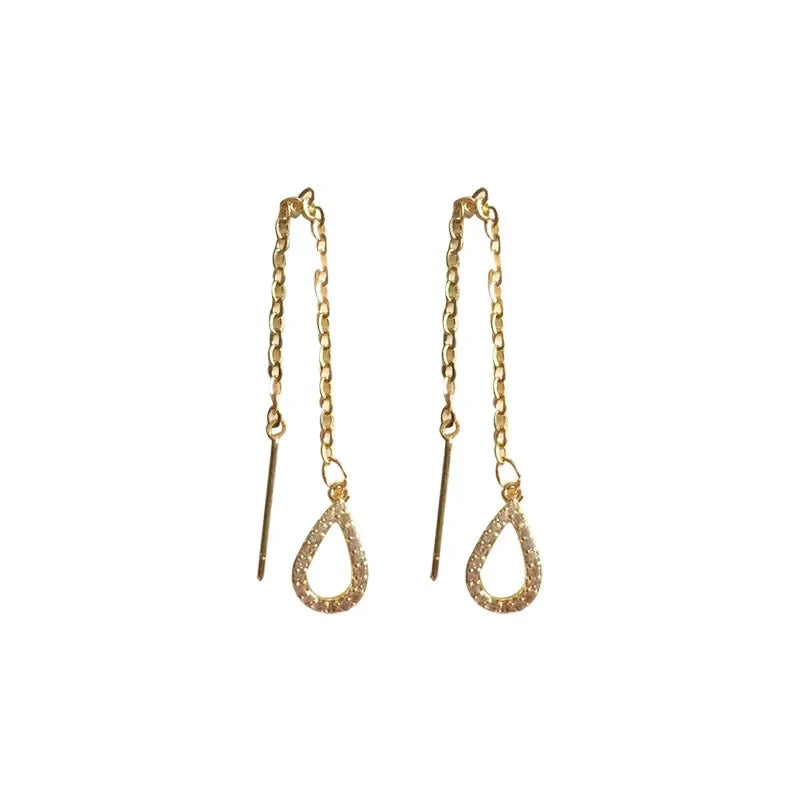 Rose Gold Color Zircon Crystal Threader Earing