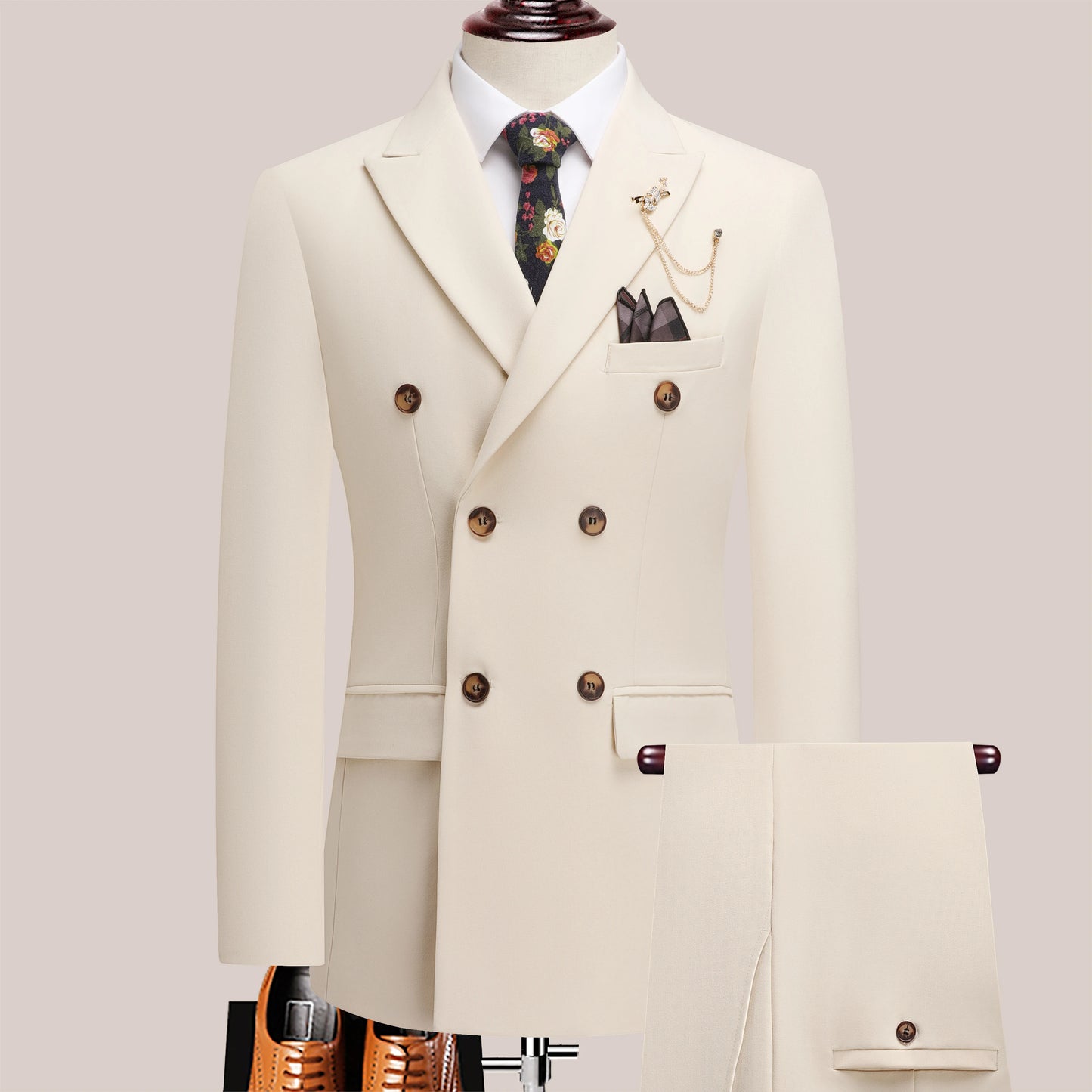 Men's Solid Color Suit Two-Piece Set With Lapel Collar