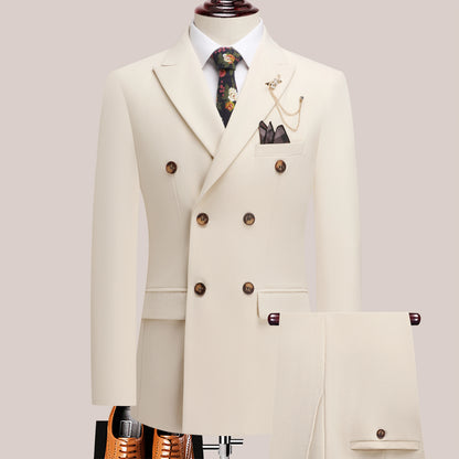 Men's Solid Color Suit Two-Piece Set With Lapel Collar