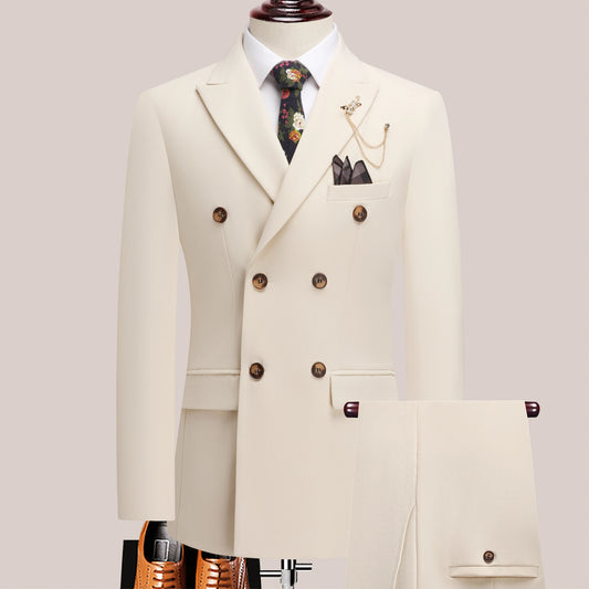 Men's Solid Color Suit Two-Piece Set With Lapel Collar