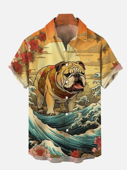 Monster with Mech Ocean Waves Short Sleeve Shirt
