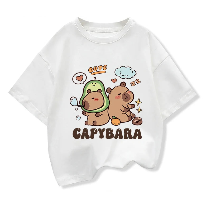 Capybara Printed Cartoon T Shirt for Girls