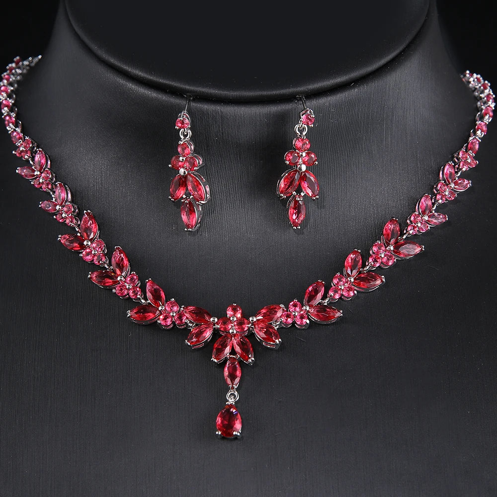 Cubic Zircon Stud Earrings & Necklace